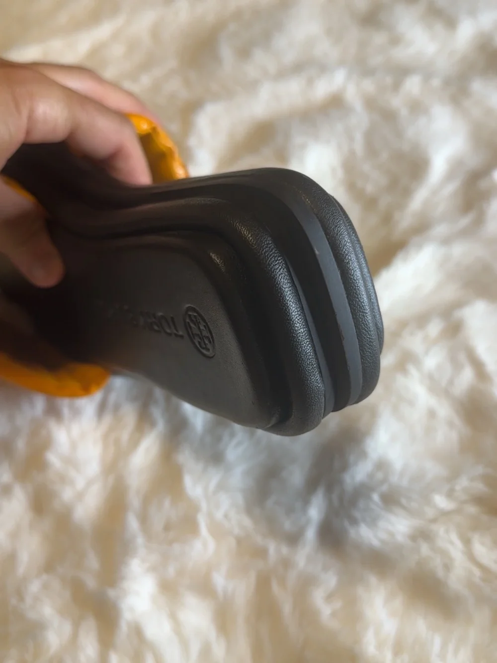 Tory Burch Orange Patent Logo Slide Sandals